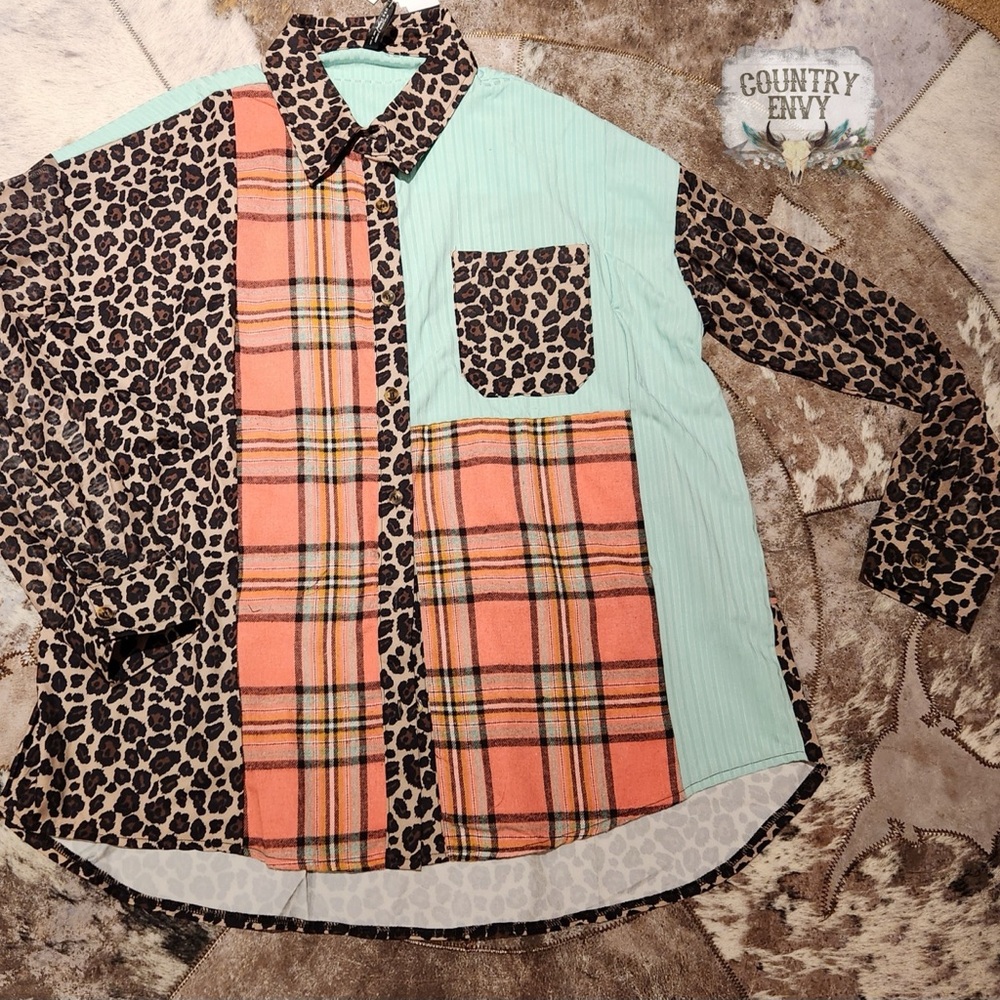 Leopard and Plaid Patchwork Shirt